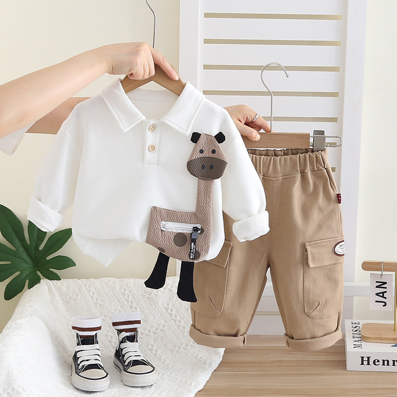 Fashionable Trendy Three-dimensional Giraffe Long-sleeved Trousers Children's Suit