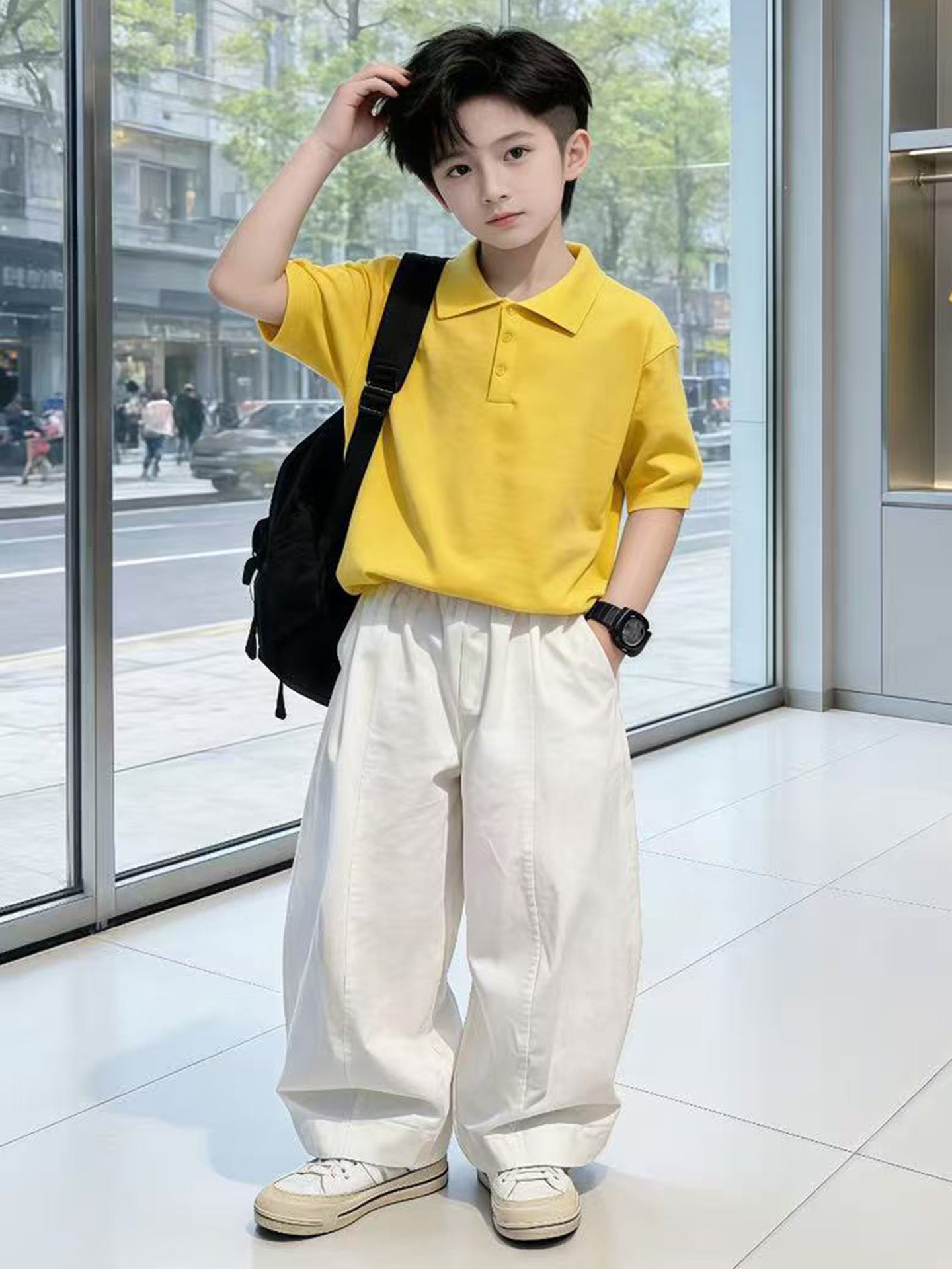 Children's Boys Summer Short-sleeved Shirt Trousers Two-piece Set Big Children's Suit
