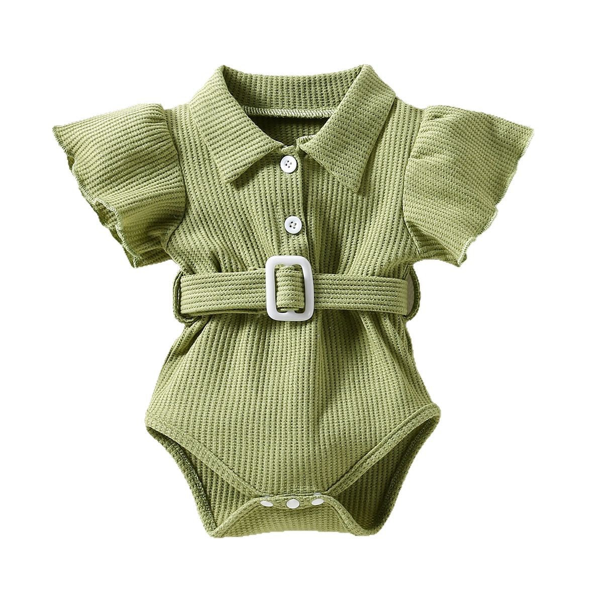 Waffle Flounced Sleeve Lead Open Chest One-piece Belt Romper Breathable Jumpsuit, Climbing Suit