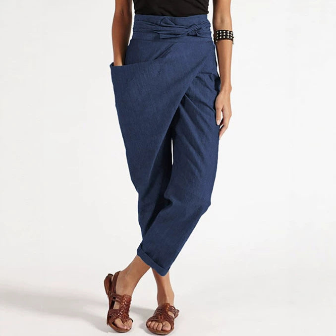 Durable Women's Irregular Lace Up Cropped Casual Pants