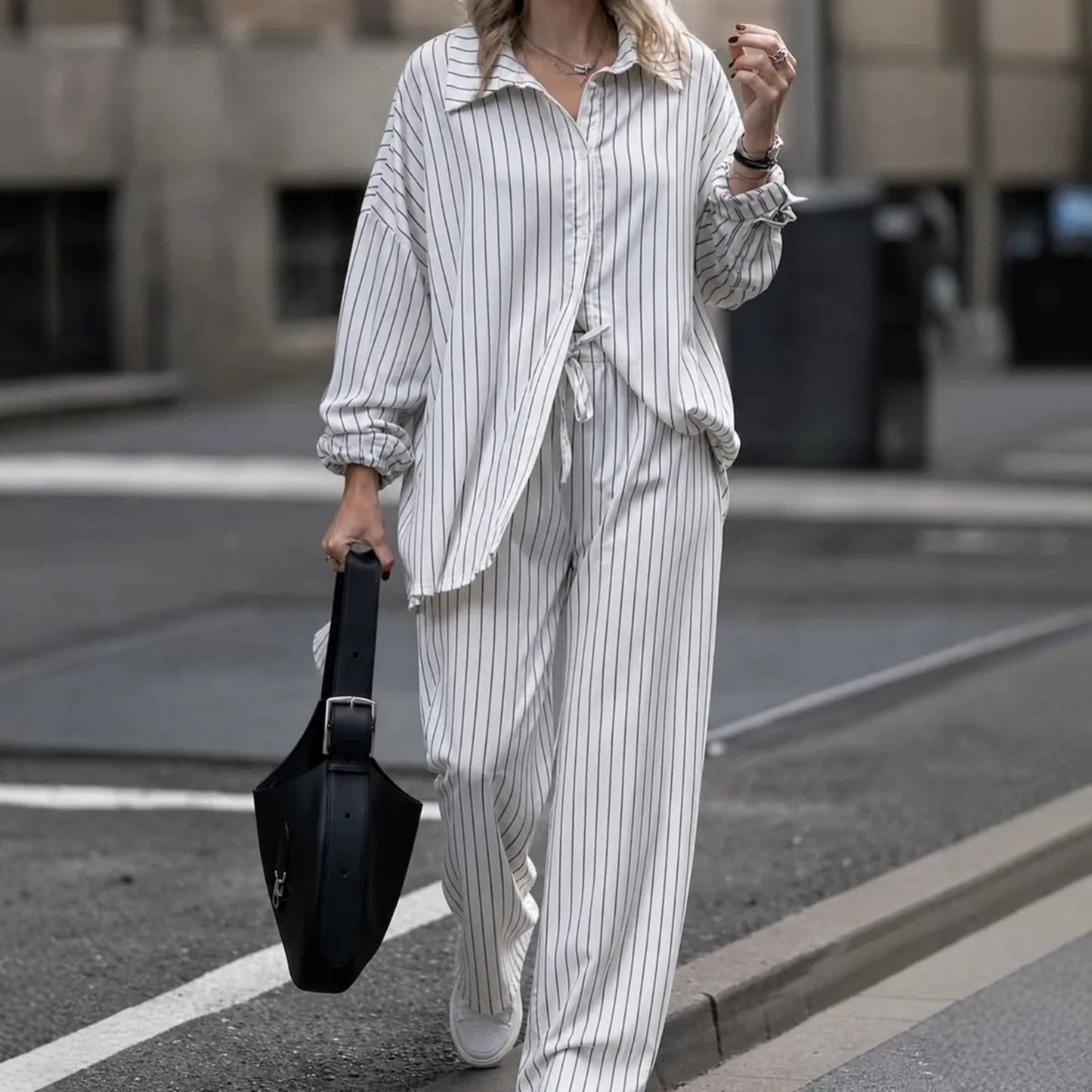 Women's Style Wear Loose Western Vacation Striped Fashion Casual Suit