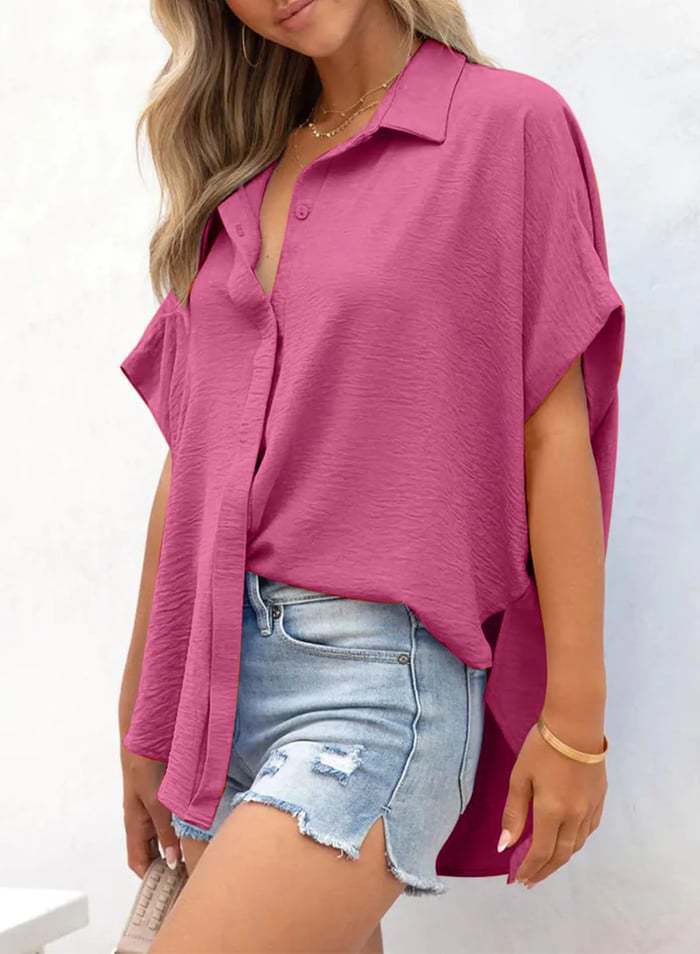 Women's Summer Shirt Solid Color Casual Loose Blouse