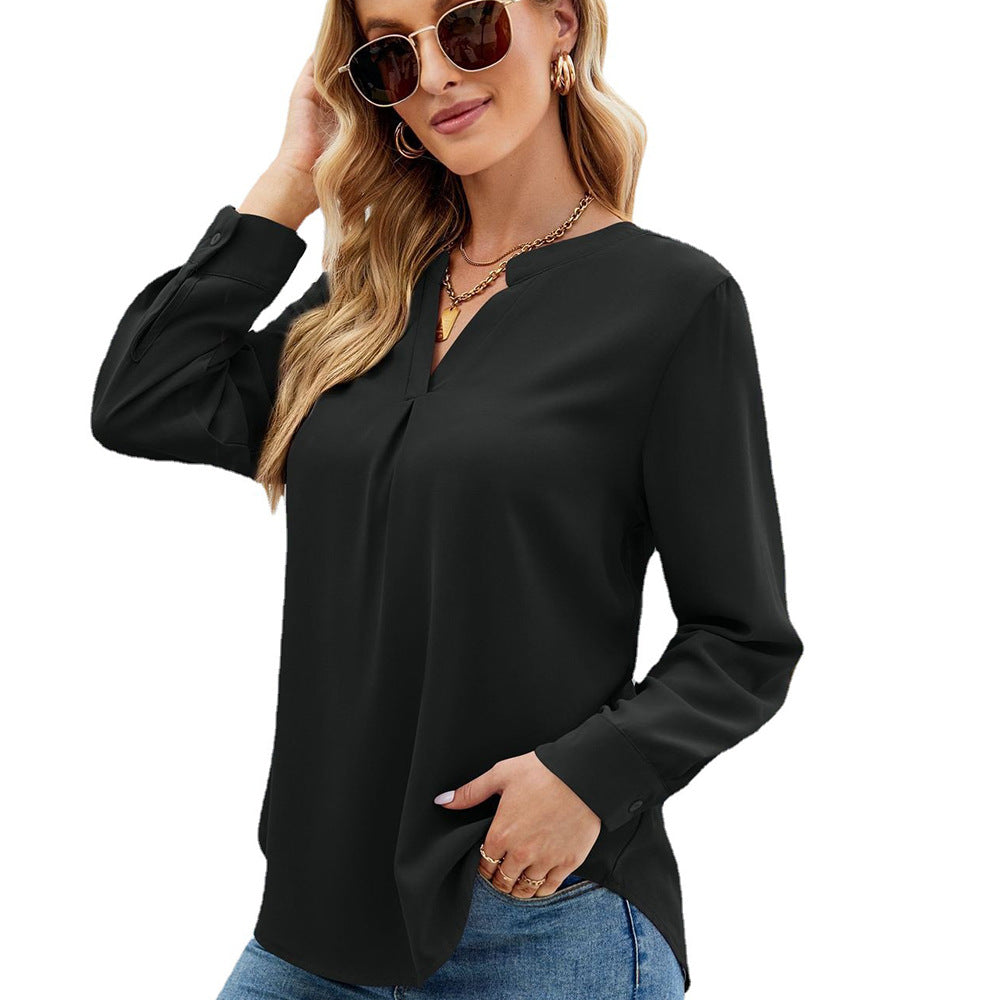 Women's Color Chiffon Shirt Loose Pullover Long Tops