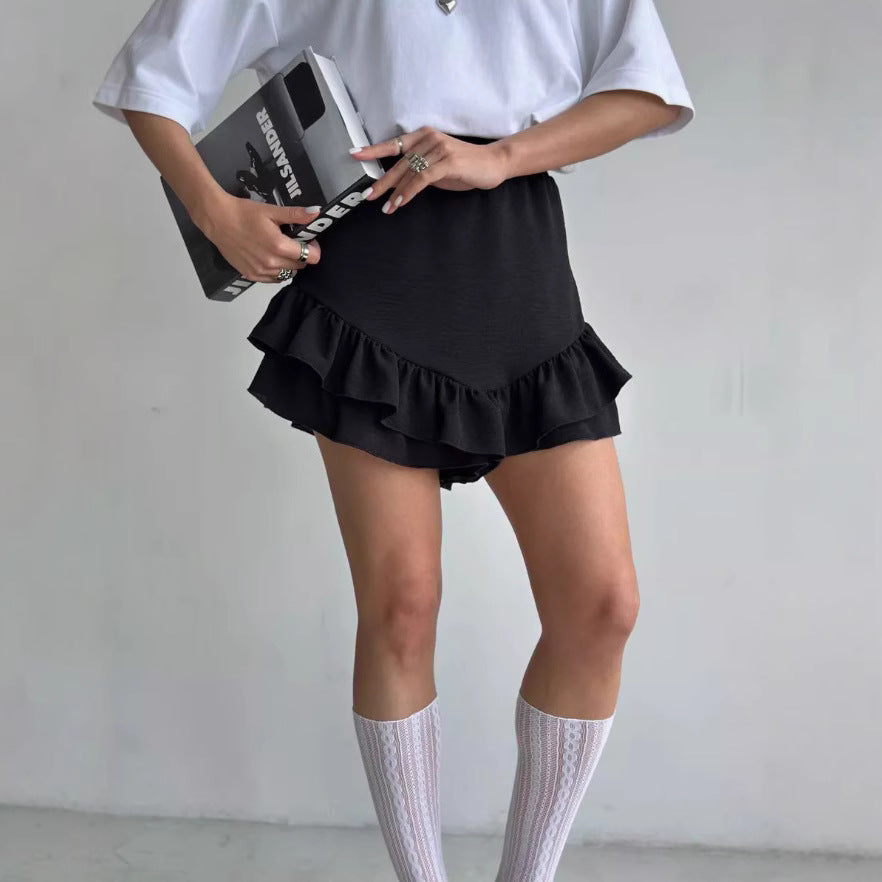 Fashion Street High Waist Stitching Ruffled Small A- Line Skirts