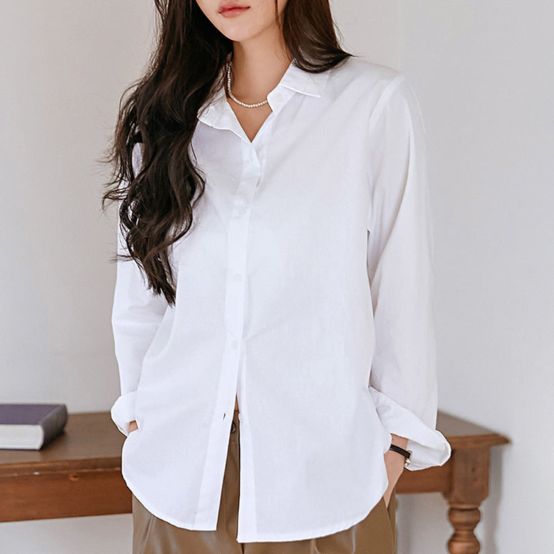 Women's Long Sleeve Shirt Cotton Loose Collar Design Sense Niche French Blouse