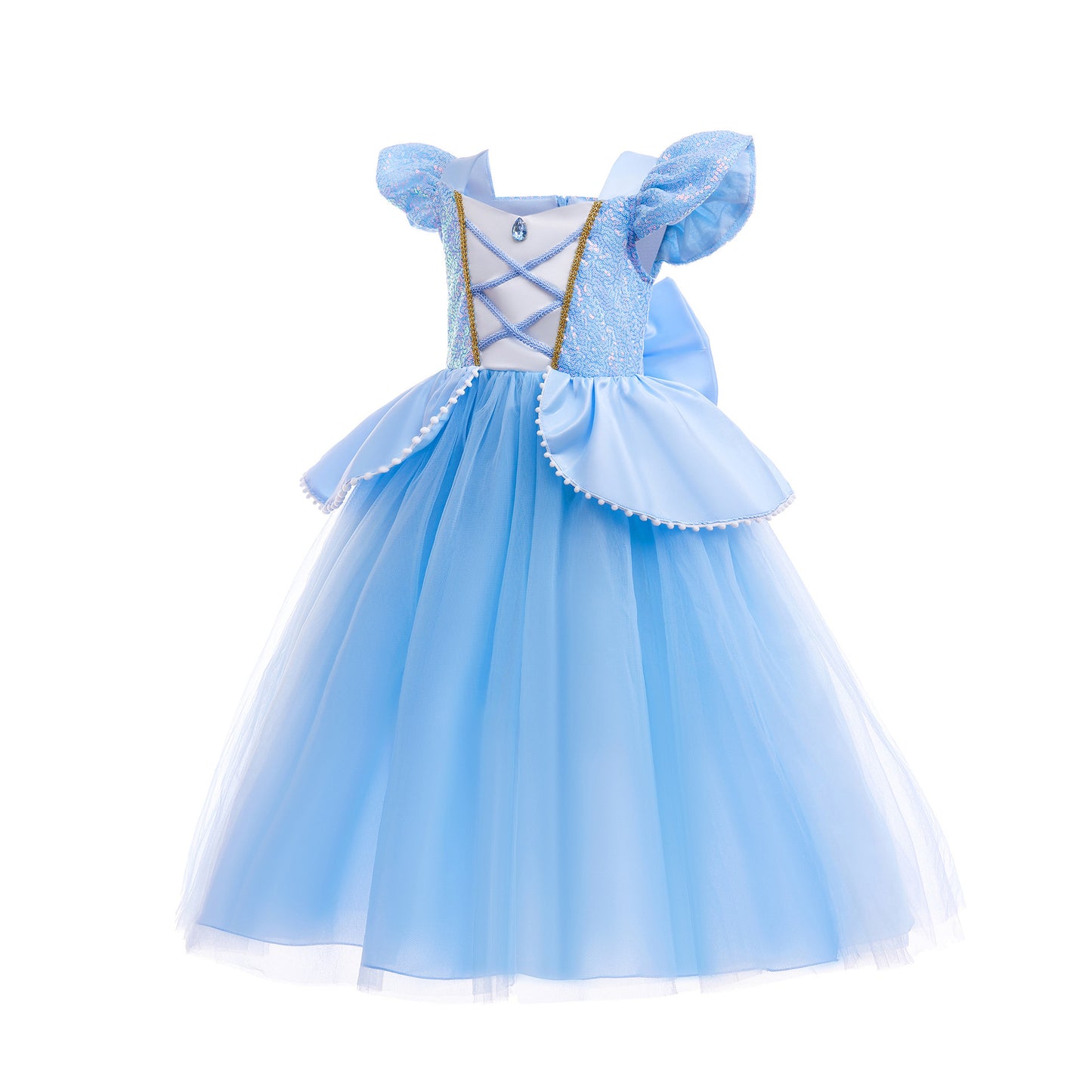 Sequins Stitching Mesh Puffy Long Hair Children's Dress