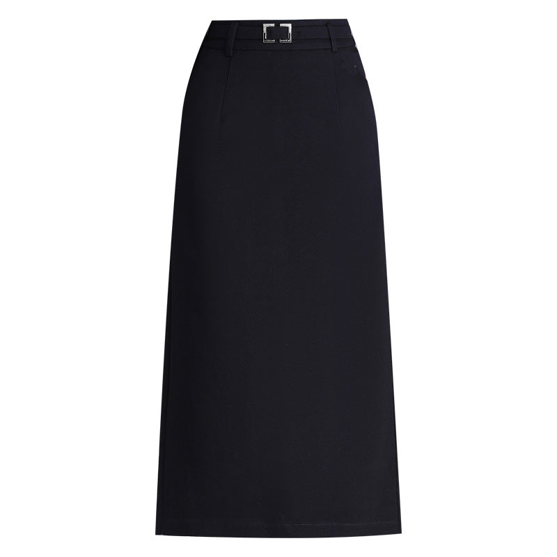 Women's Elegant Woolen Straight High Waist Commuting Figure Flattering Sheath Mid-length Skirt