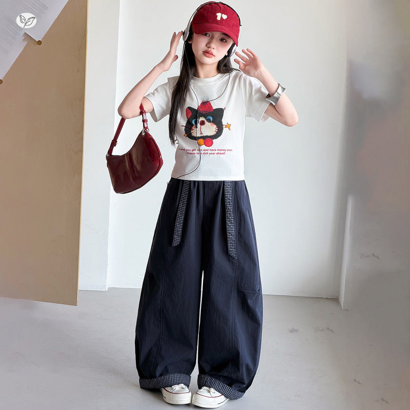 Children's Plaid Stitching Matchet Summer Medium Large Casual Lightweight Children's Pants
