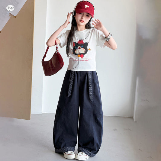 Children's Plaid Stitching Matchet Summer Medium Large Casual Lightweight Children's Pants