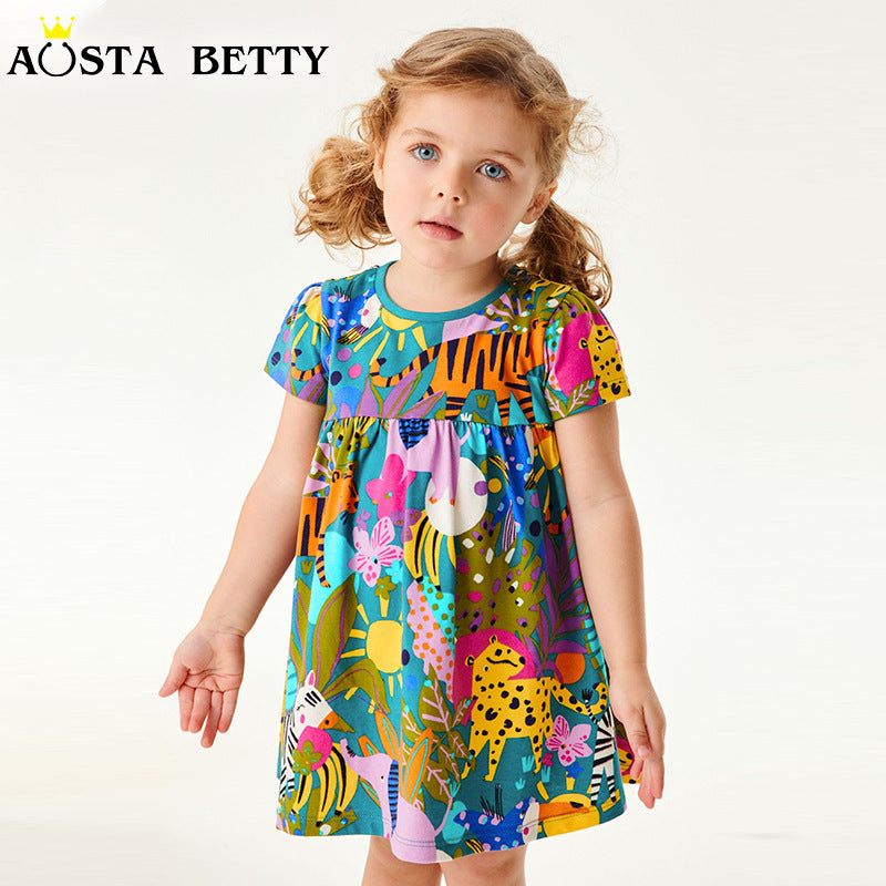 Princess Round Neck Pullover Knitted Cotton Short Sleeve Children's Dress
