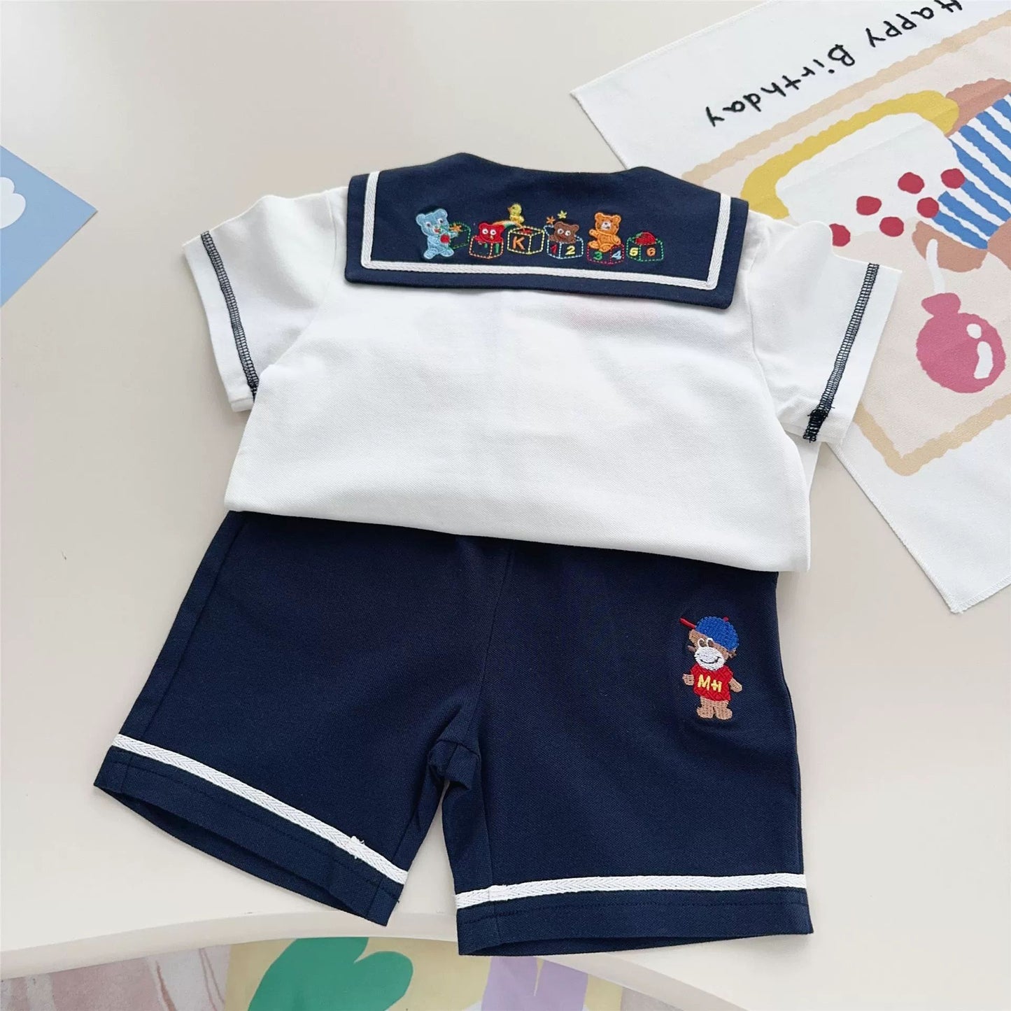 Soft Navy Short Sleeve Summer Boys Children's Suit