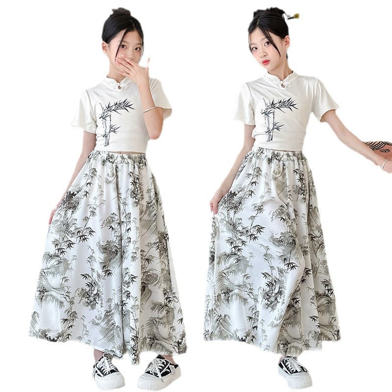 Children's Summer Suits Western Style Chinese Short Sleeve Skirt Children's Suit