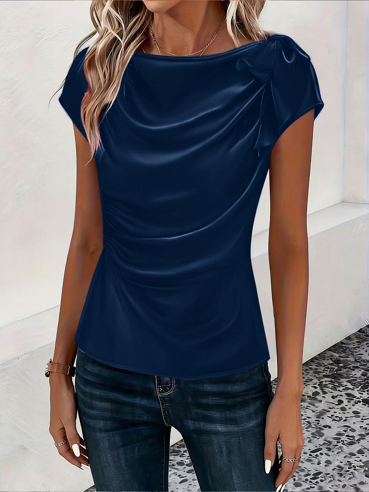 Women's Solid Color Satin Artificial Silk Pullover Tops