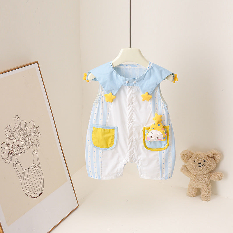 Cute Style Boy Cartoon Star Dream Blue Pocket Doll Short Jumpsuit, Climbing Suit