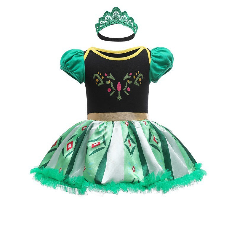 Children's Pullover Romper Short Sleeve Tulle Skirt Jumpsuit, Climbing Suit