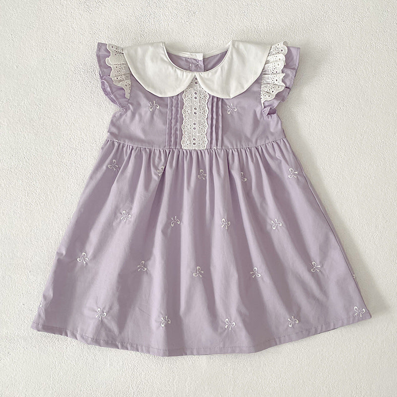 Bow Lace Flounced Sleeve Princess Romper Sisters Children's Dress