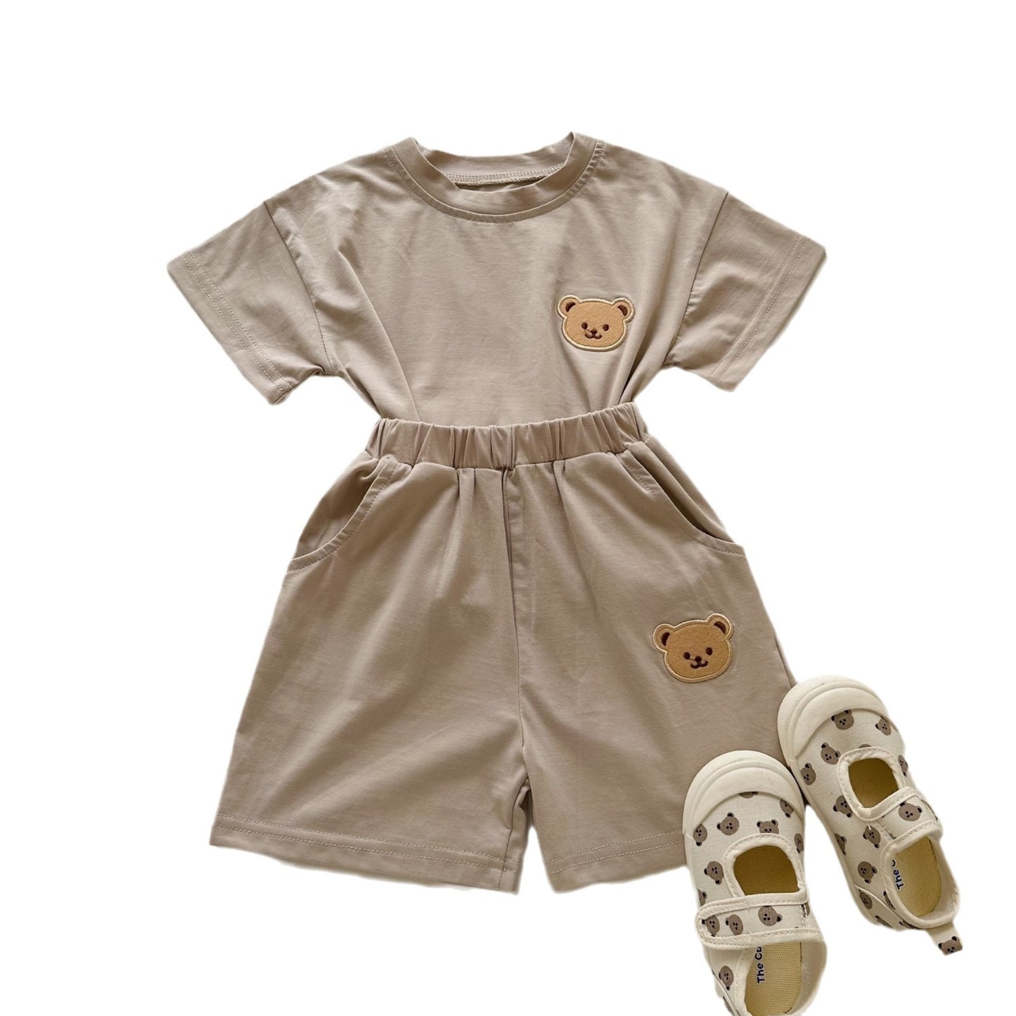 Thin Little Bear Cartoon Infant Clothes Short Sleeve Shorts Split Children's Suit