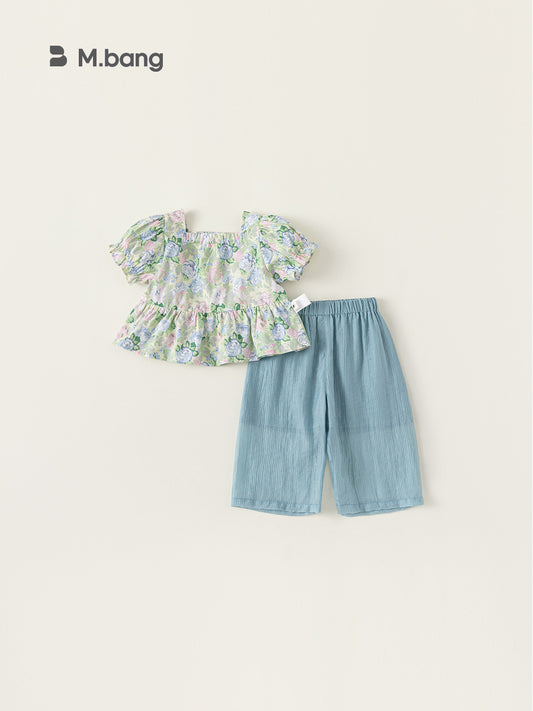 Children's Summer Dress Puff Sleeve Top Pants Clothes Children's Suit