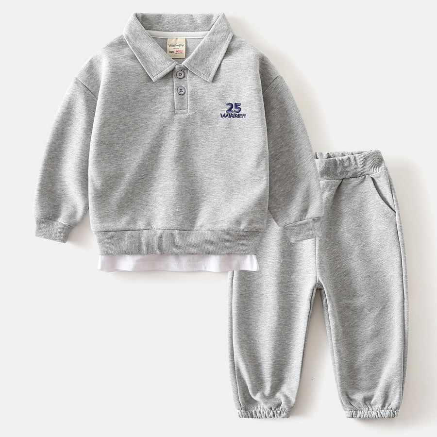 Children's Lapel Fake Two Pieces Sweater Pants Children's Suit