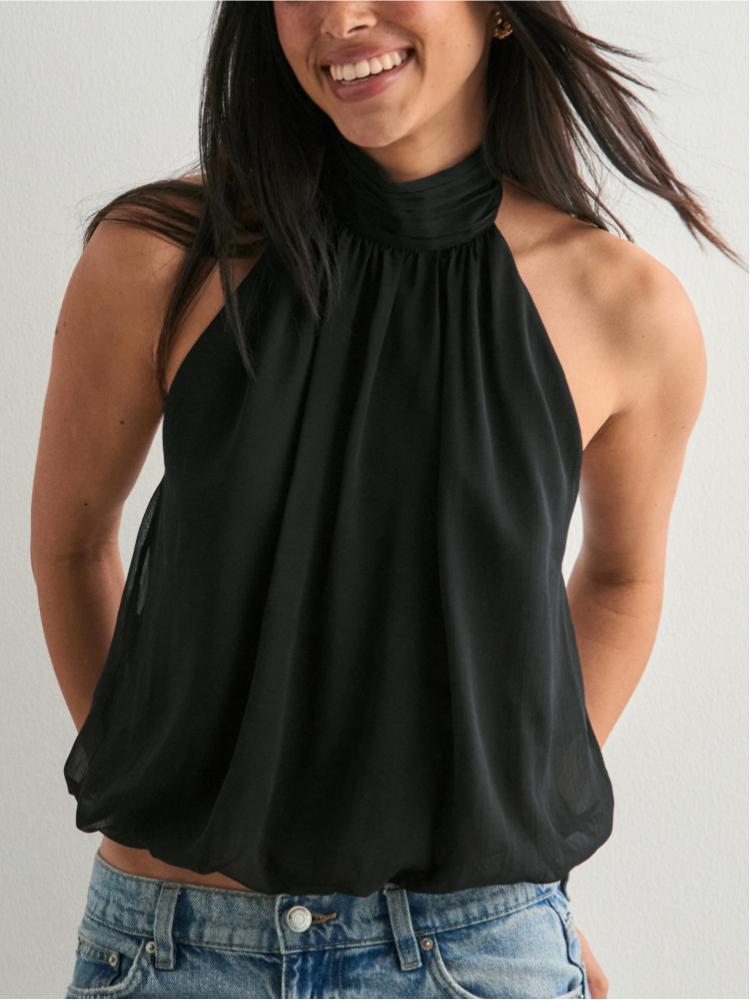 Solid Color Vacation Sexy Backless Halter Tops