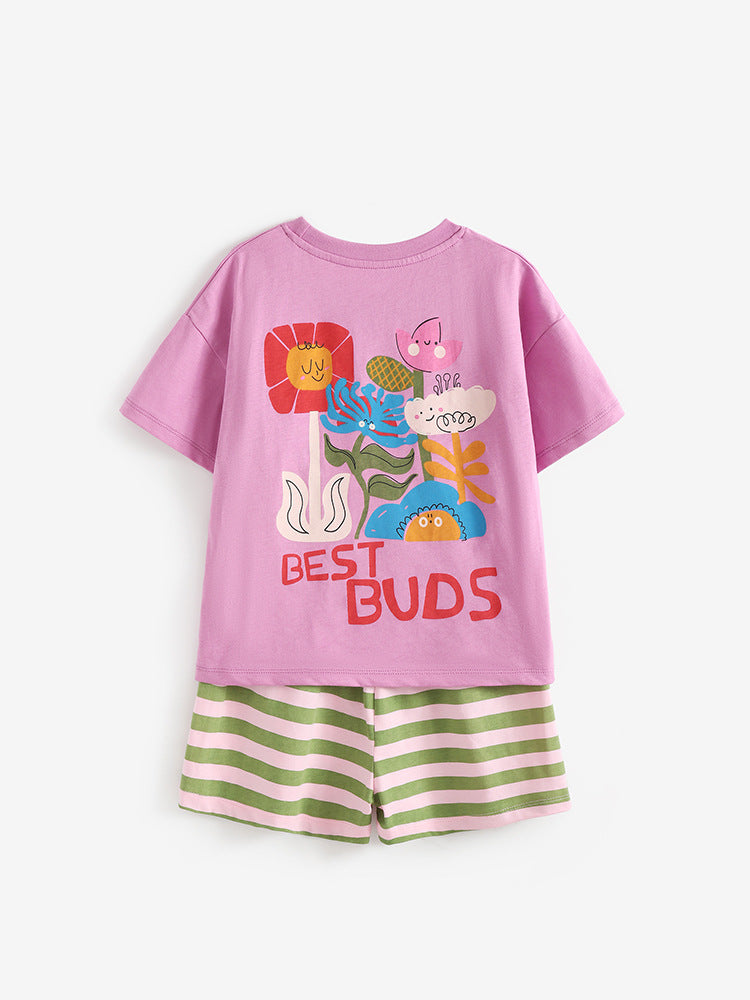 Children's Source Simple Clothes Two-piece Grid Summer Children's Suit