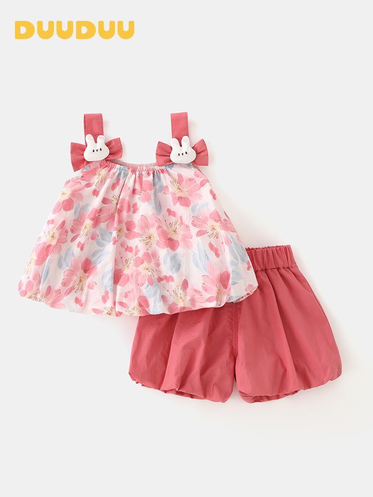 Feeling Summer Clothes Straps Shorts Korean Children's Suit