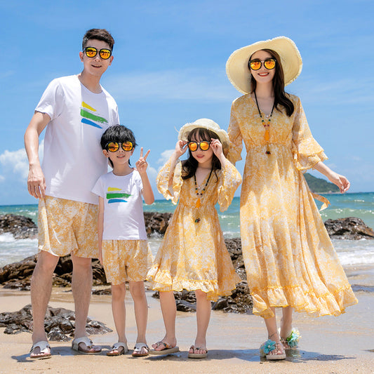 Dress For Family Of Three Matching Seaside Parent-child Outfit