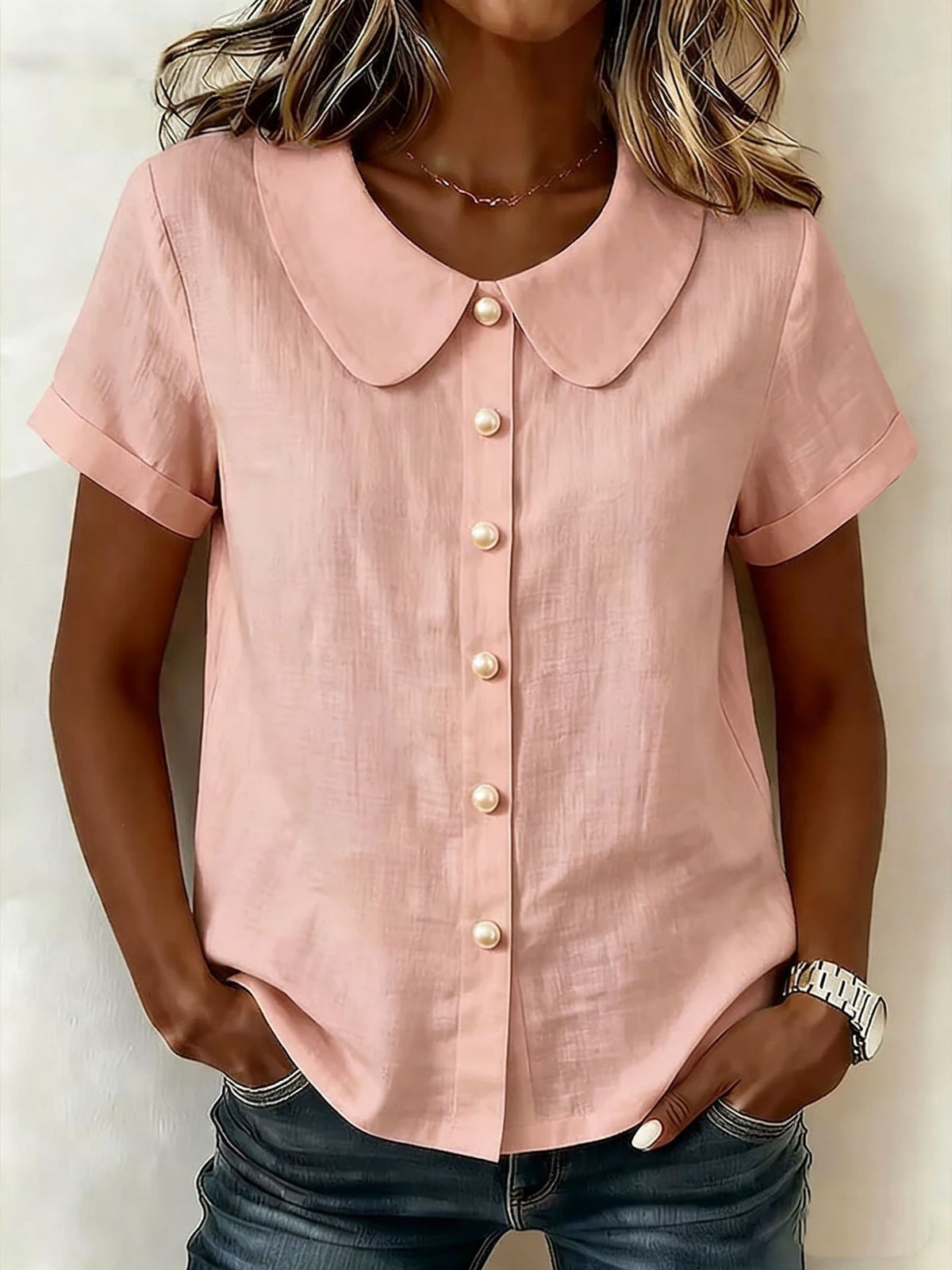Women's Summer Solid Color Sleeve Casual Loose Blouse
