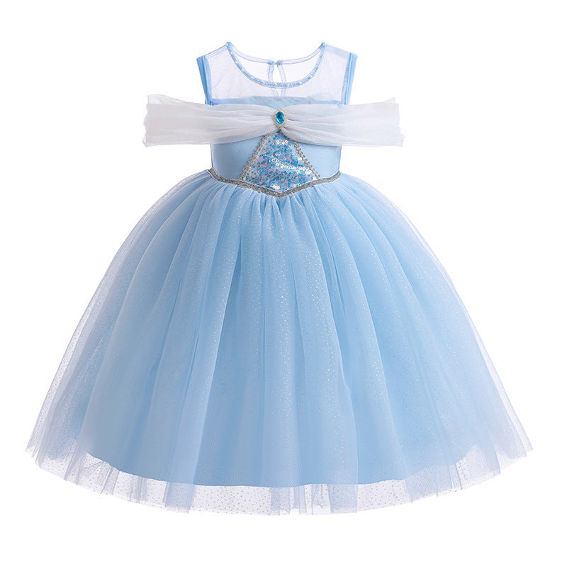Short Sleeve Elsa Princess Mesh Bubble Children's Dress