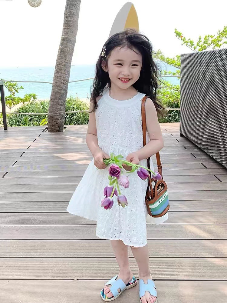 Children's Ethnic Style White Body Strap Braces Skirt Children's Dress