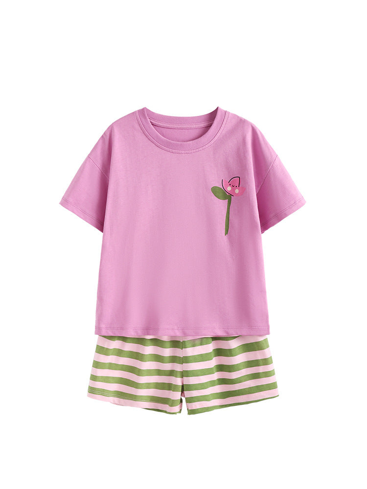 Children's Source Simple Clothes Two-piece Grid Summer Children's Suit