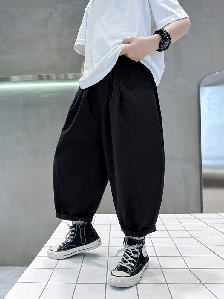Pure Cotton Ankle Length Cargo Wear Spring Handsome Thin Children's Pants