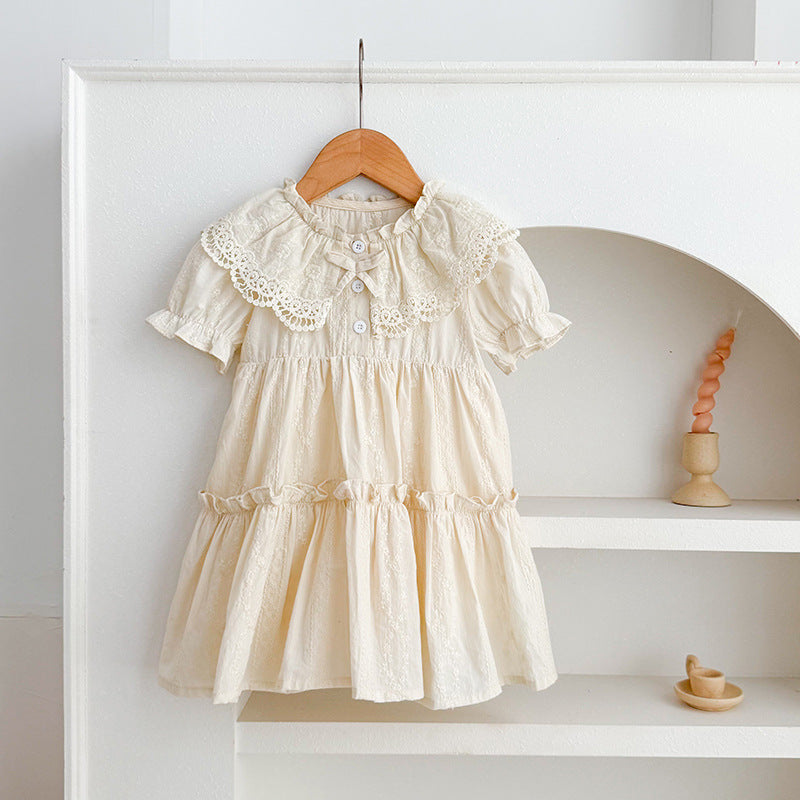 Lapel Lace Romper Princess Sisters Outfit Children's Dress