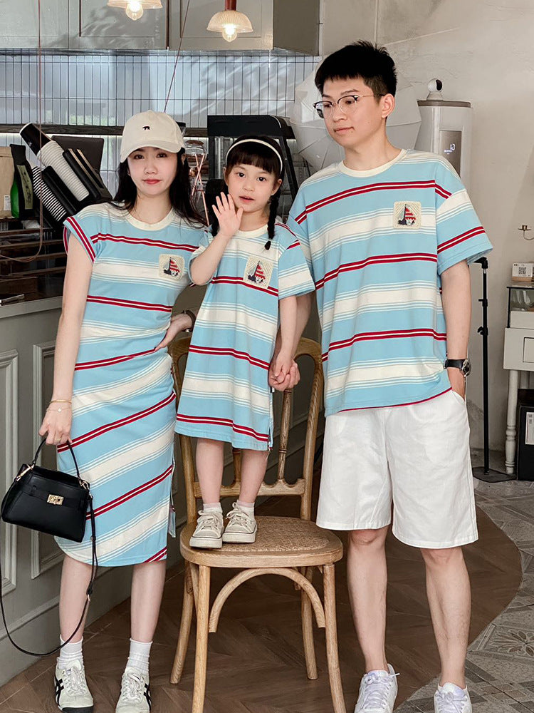 Summer Striped Handmade Crochet Korean Style Dress Parent-child Outfit