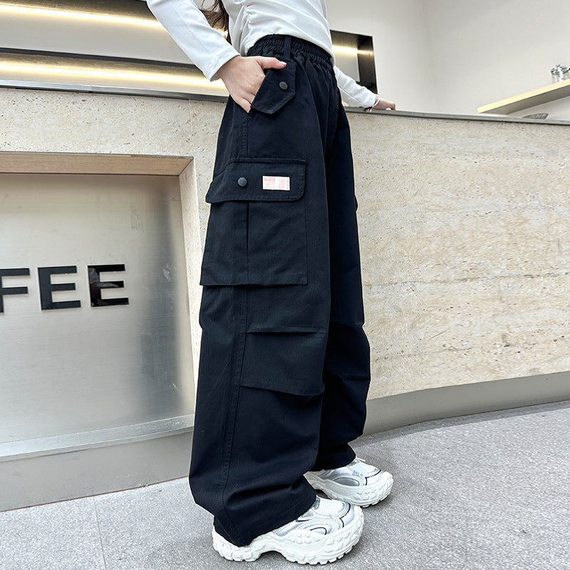 Children's Overalls Thin Casual Middle Big Summer Straight Children's Pants