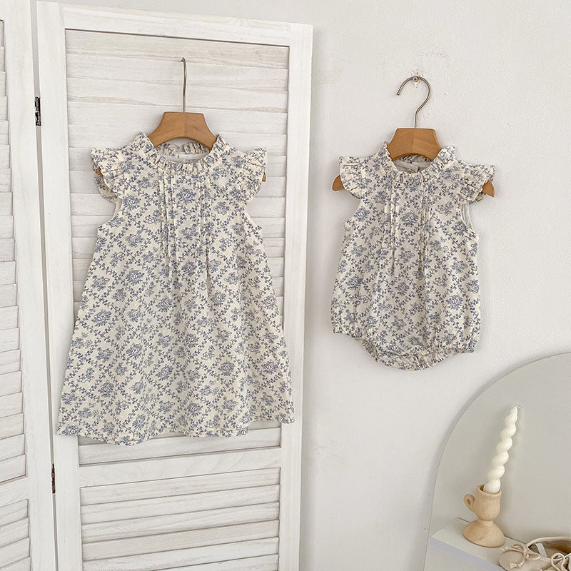 Children's Summer Floral Crawling Suit Jumpsuit Sisters Children's Dress