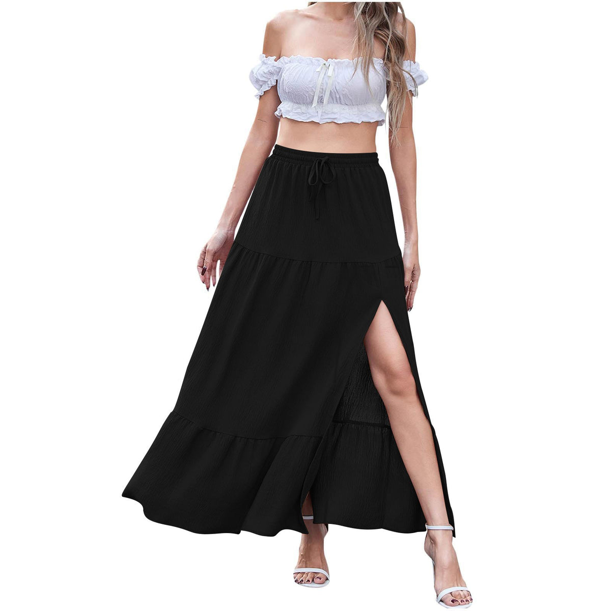 Women's Summer Bohemian Solid Color Side Slit Skirts