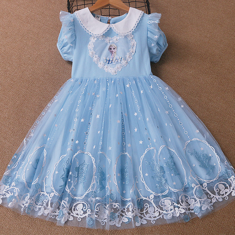 Princess Frozen Lace Collar Skirts Swing Sequined Children's Dress