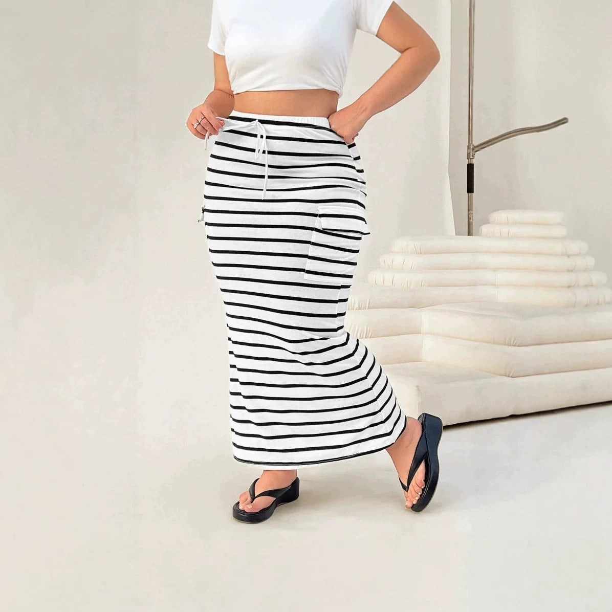 Women's Summer Striped Knitted Hip Slim Fit Clothing
