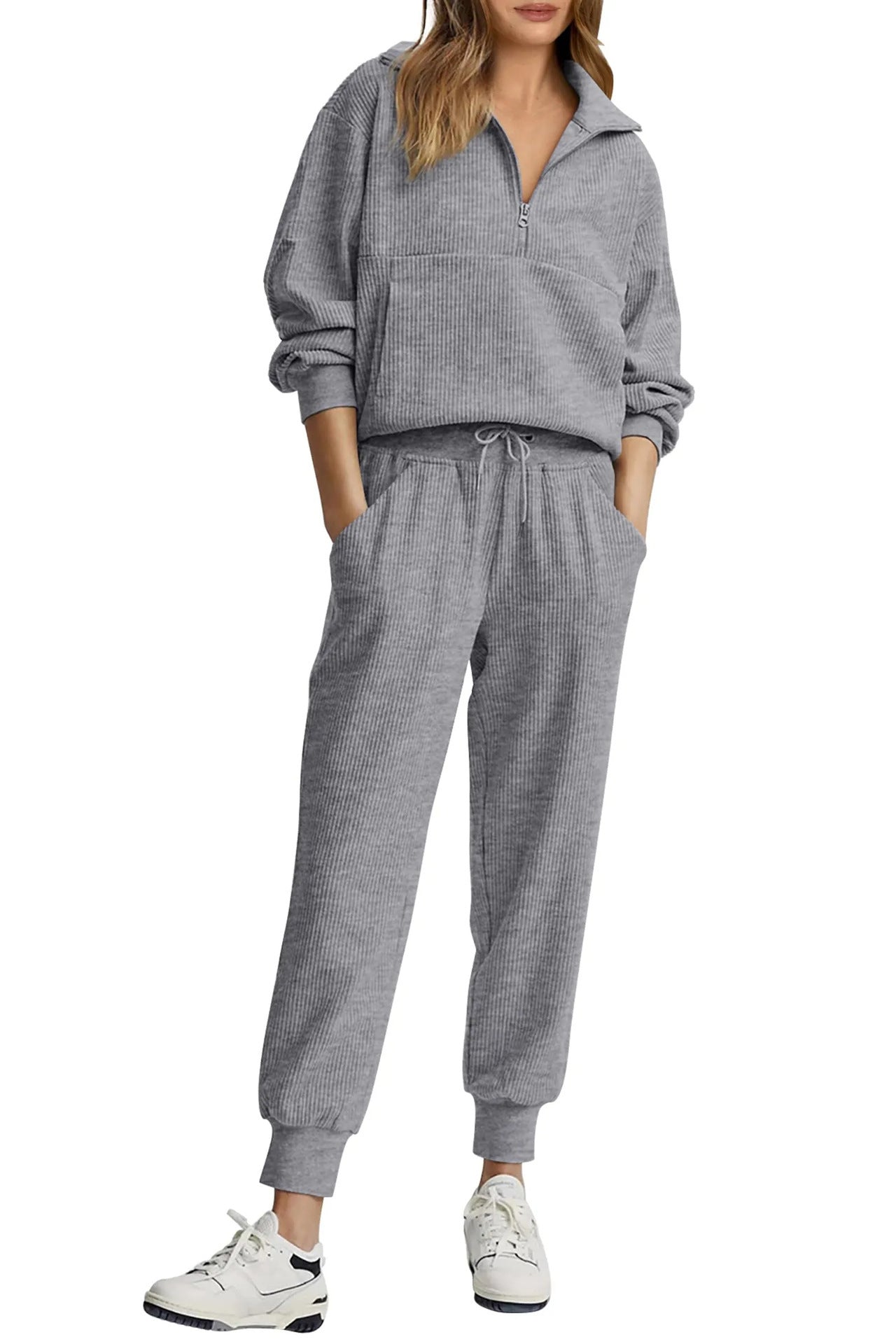 Unique Women's Half Zipper Long-sleeved Trousers Sweaters