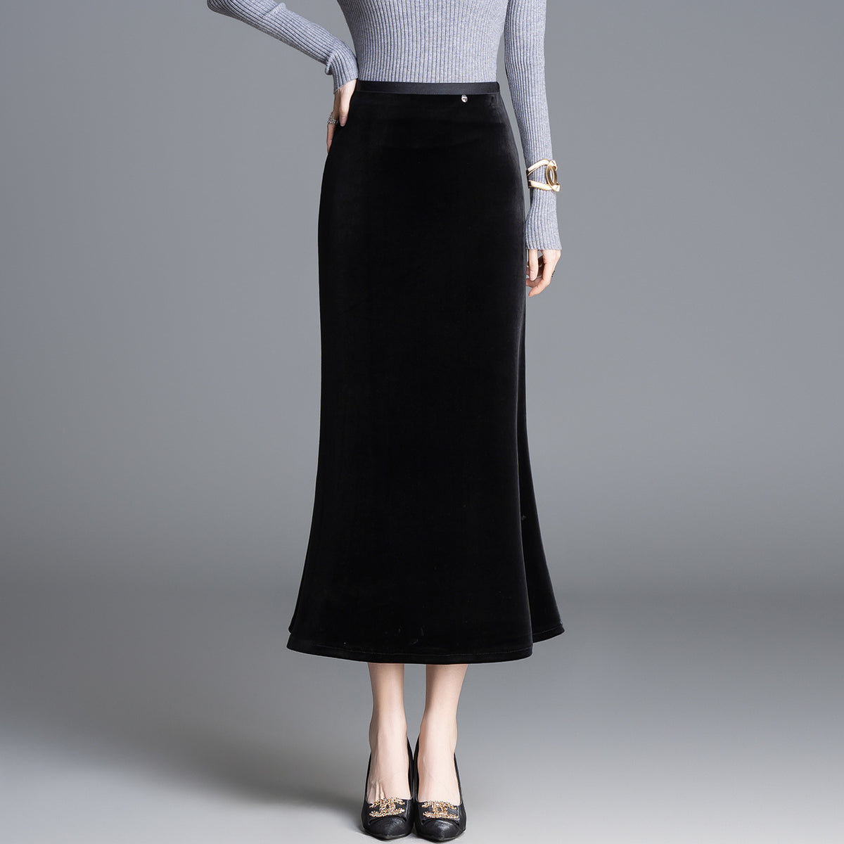 Women's Gold Veet Sheath Elegant One-step Slimming Fishtail Mid-length Skirt