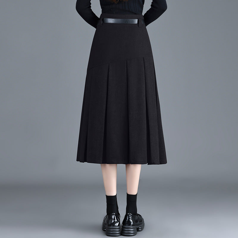 Winter Thick Mid-length Small Pleated High Waist A- Skirts