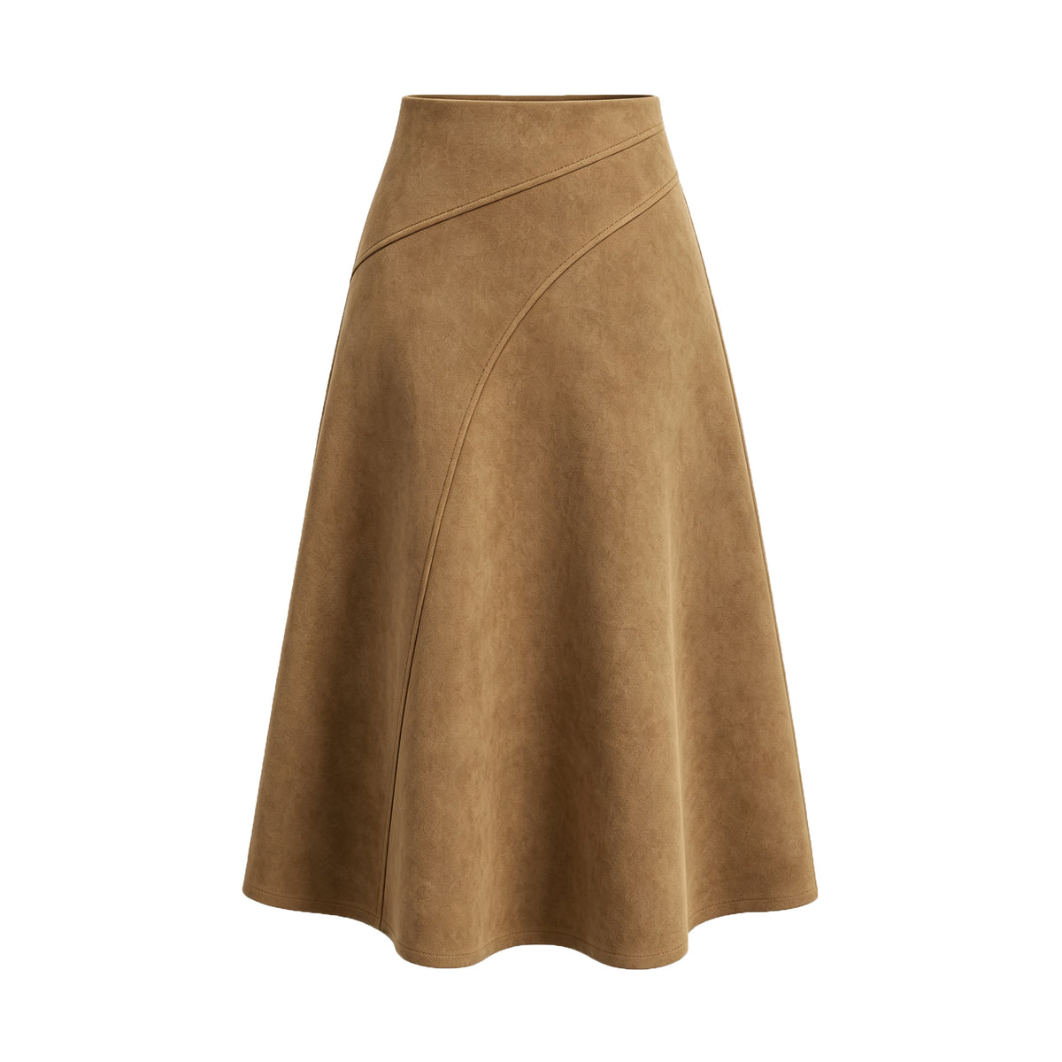 Women's Stitching High Waist Elastic Zipper A- Line Midi Skirt