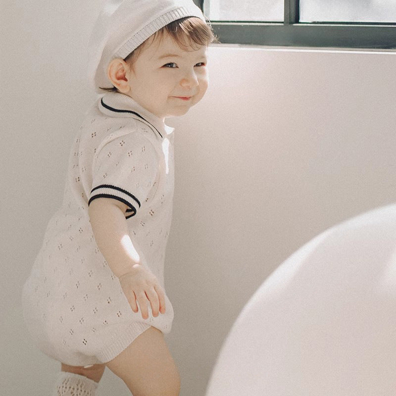 Thin Class Short-sleeved Triangle Jumpsuit Knitted Hollow Romper Jumpsuit, Climbing Suit