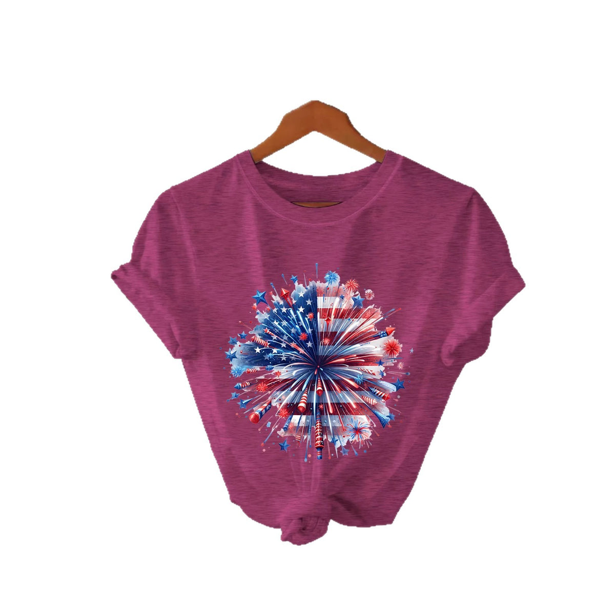 Women's Fashion Short-sleeved Independence Day Fireworks Printing Women's T-shirt