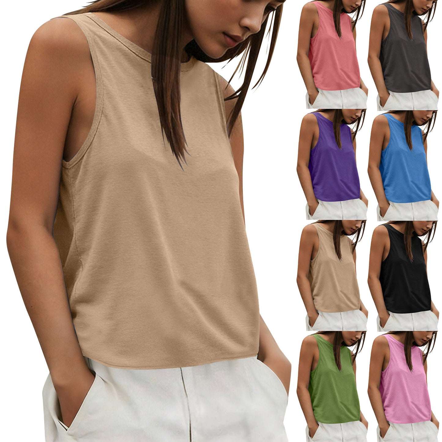 Women's Summer Loose Casual Daily Solid Color Round Small Vest/suspenders/tube Top