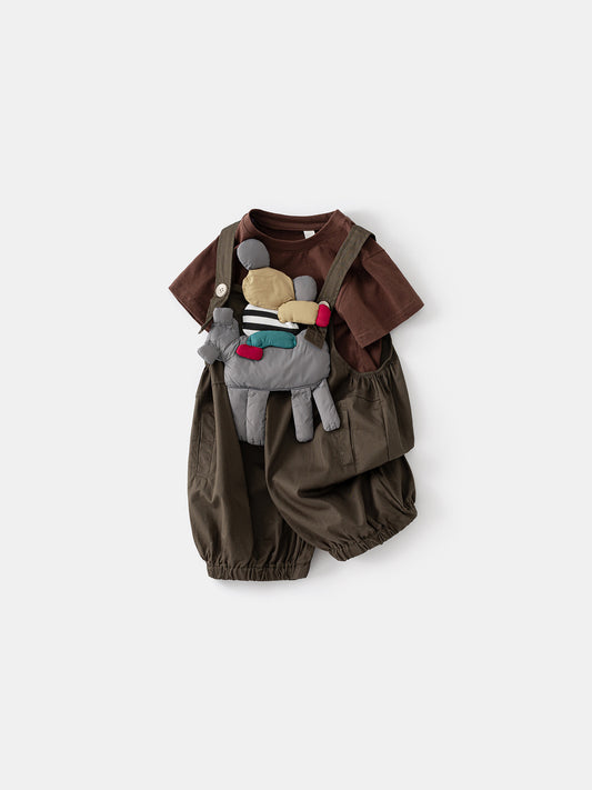 Children's Summer T-shirt Short-sleeved Suspender Pants Short Children's Suit