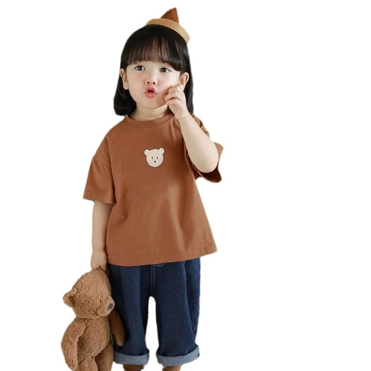 Korean Style Summer Clothing Family Pack Bear Class Parent-child Outfit