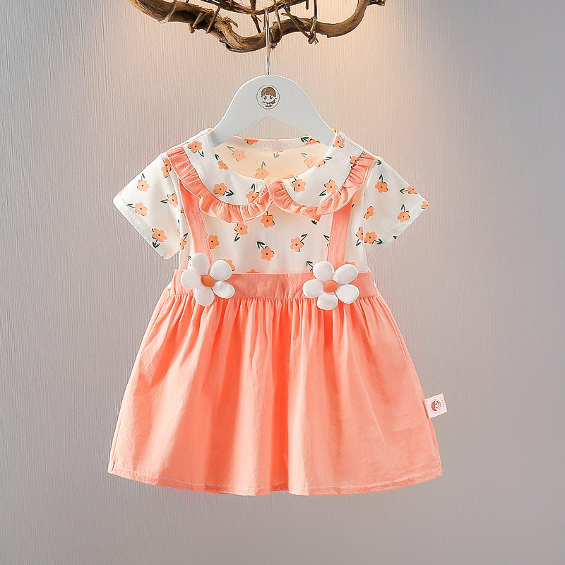 Summer Thin Fashionable Princess Short-sleeved Fake Suspender Little Skirt Children's Dress