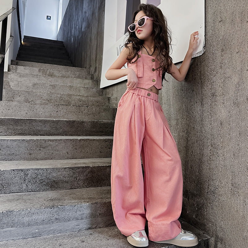 Children's Thin Denim Summer Clothes Suspenders Vest Jacket Pants Two-piece Children's Suit